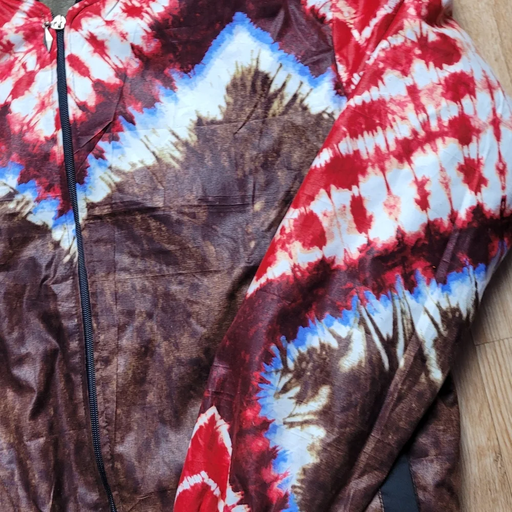 Multicolor Tie-Dye Bomber Jacket Size XL Brown/ Red